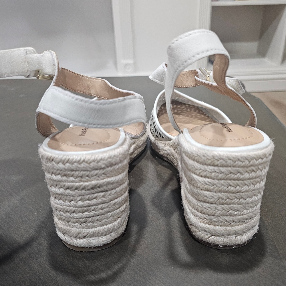 Hush Puppies Bounce Cream Espadrille Wedge Sandals Buckle Leather Cut-Out - Picture 5 of 11